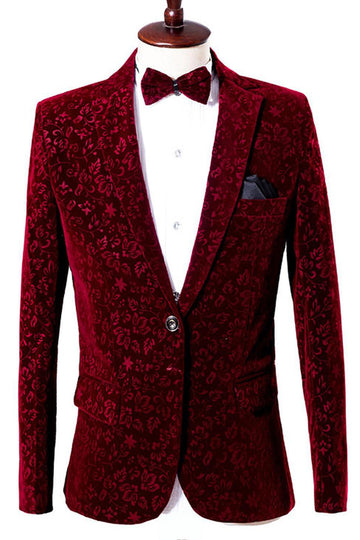 Blazer de bal pour homme à revers cranté rouge Slim Fit One Button